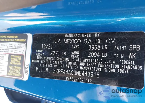 2022 Kia Forte Gt from USA, damaged, VIN 3KPF44AC3NE443918